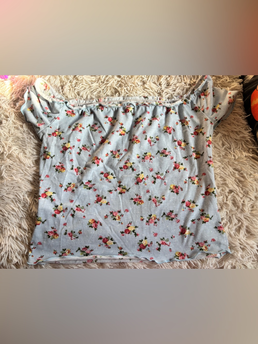 SHEIN Light Blue Floral Mini Skirt with Pink & Yellow Blooms